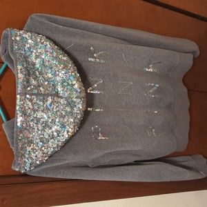 Victoria secret pink sequin hood gray velor hoodie zip up
